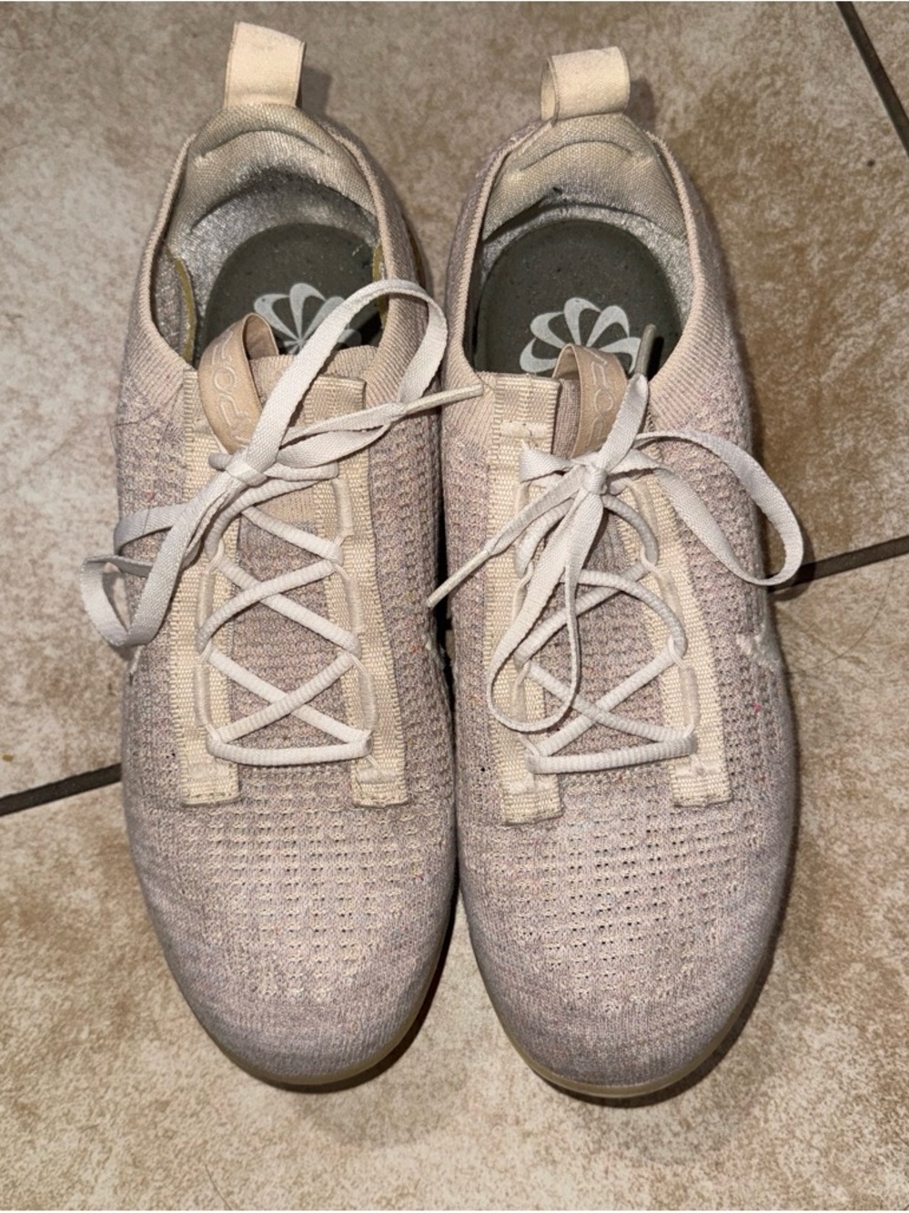 Neutral Beige Knit Woman’s Sneakers - Comfort Slip-On